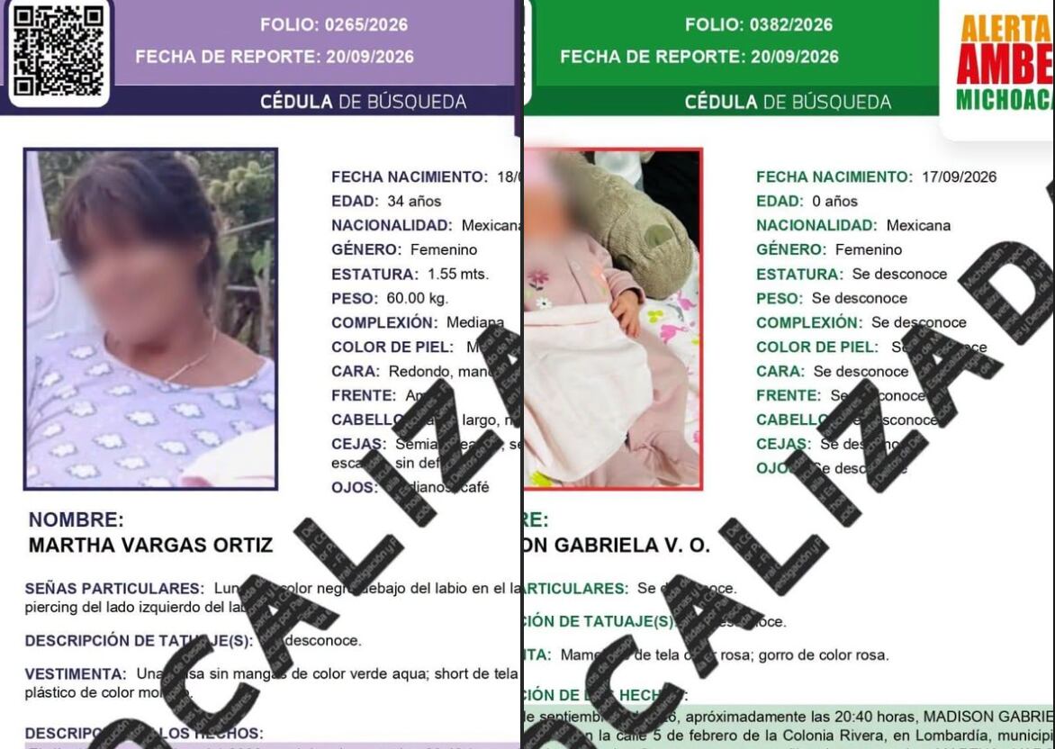 Localizan a mujer y a su hija recién nacida reportadas como desaparecidas en Michoacán
