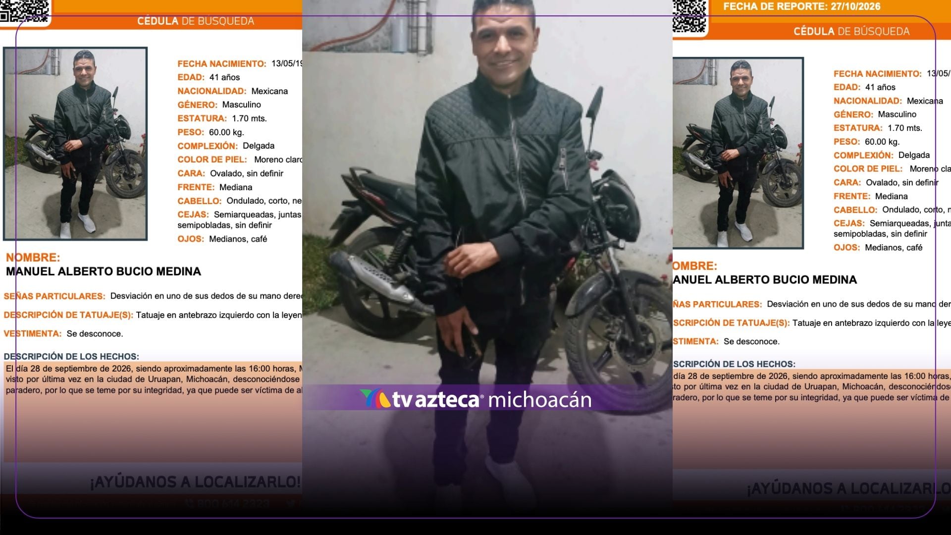 Desaparece hombre de 41 años en Uruapan; tiene tatuaje con la leyenda “LEN”