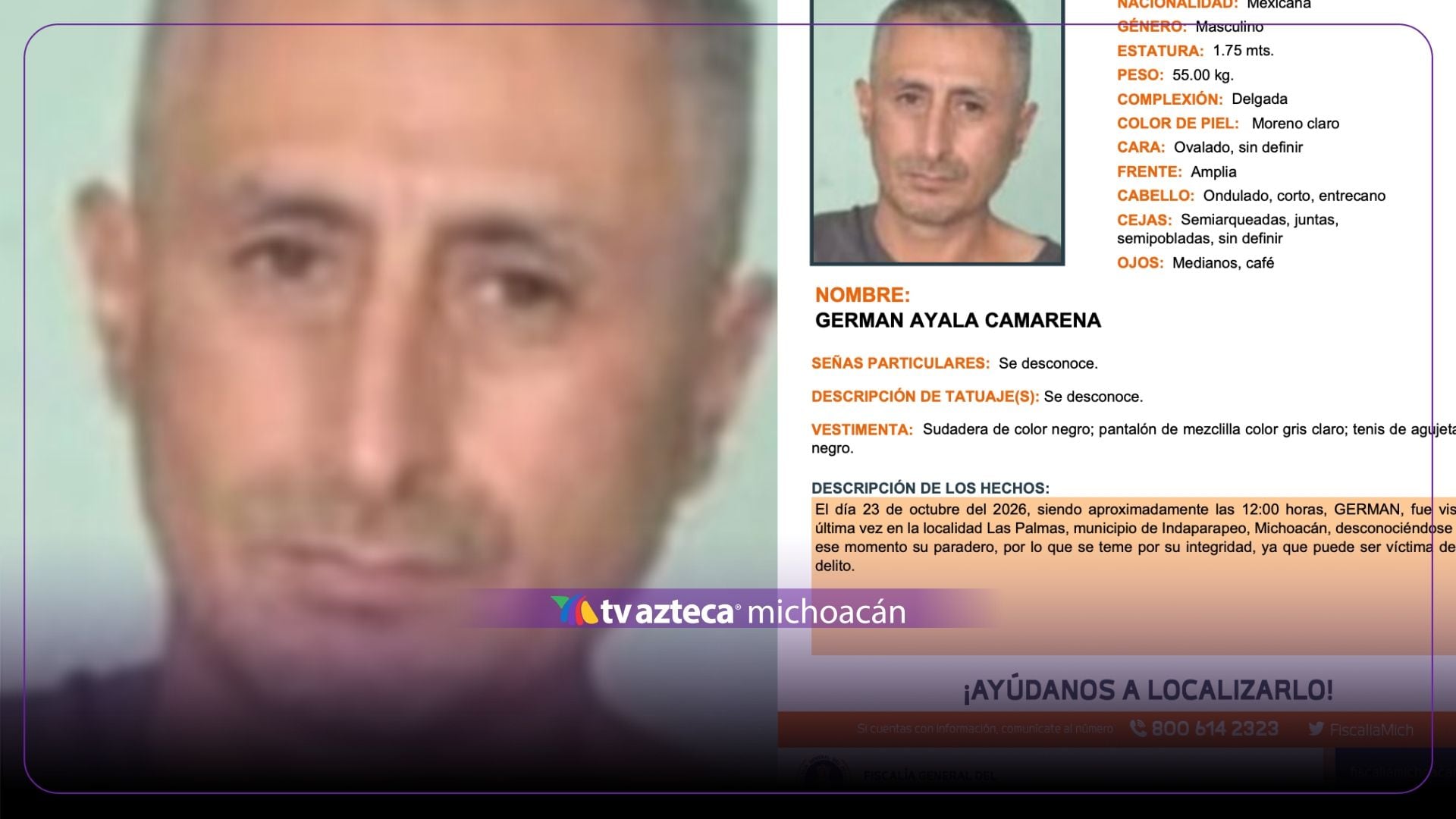 Desaparece hombre de 46 años en Indaparapeo, Michoacán; su familia pide ayuda para localizarlo