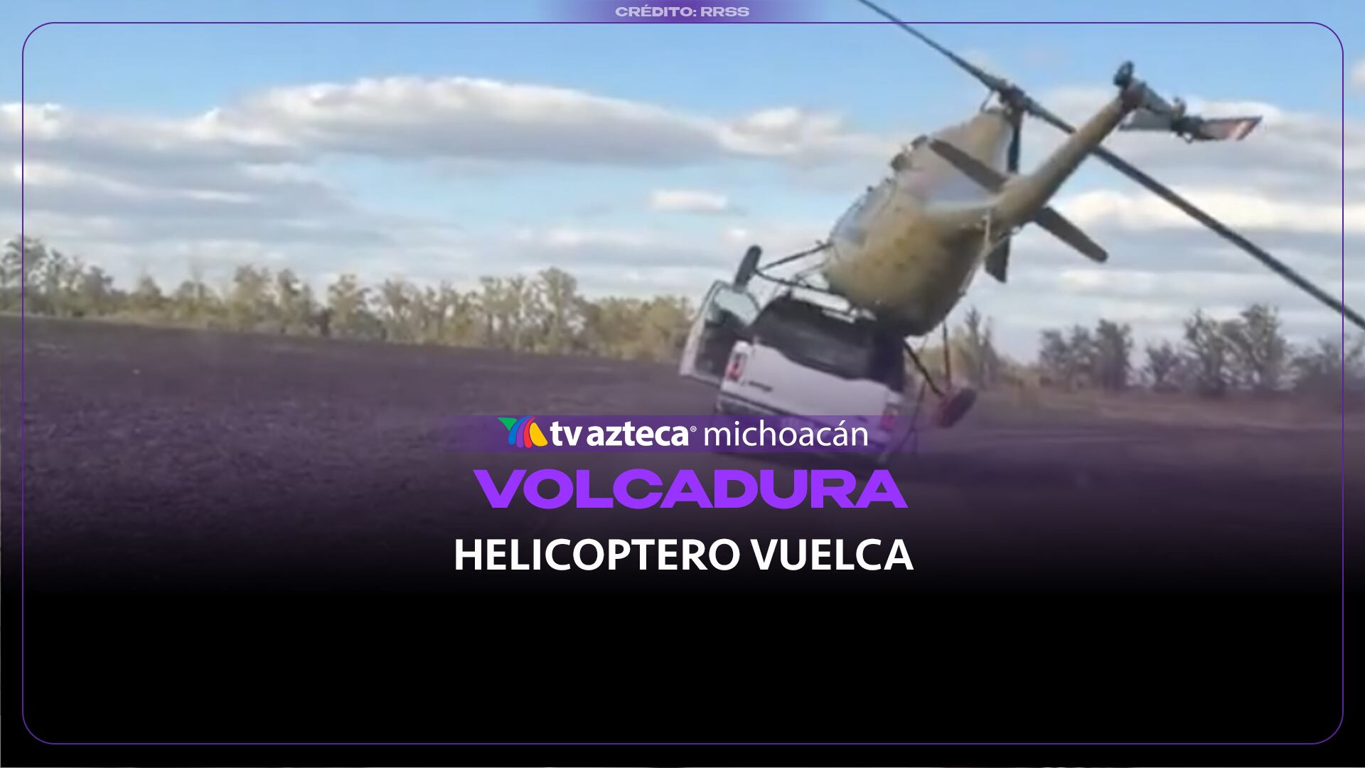 Camioneta vuelca al intentar transportar un helicóptero sobre el techo