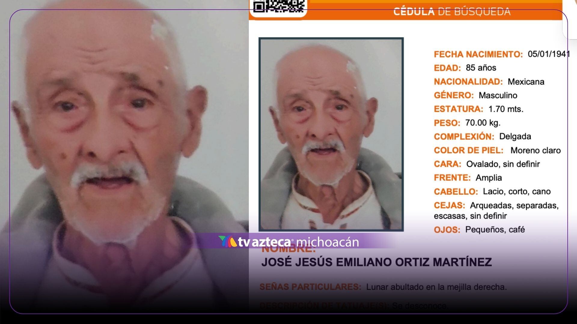 Tiene 85 años y está desaparecido en Morelia; lo buscan con desesperación