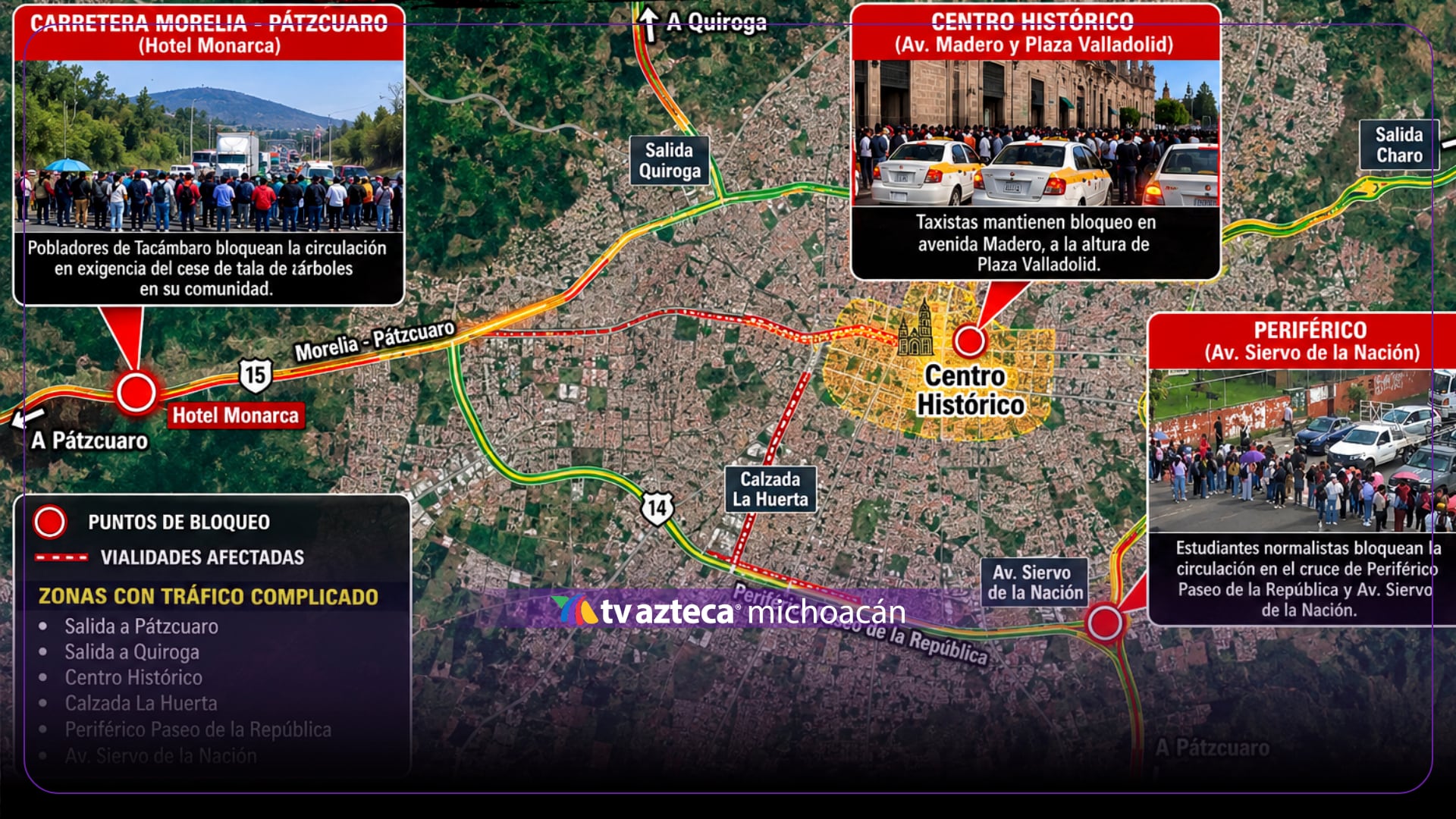Tres manifestaciones simultáneas colapsan la circulación en Morelia