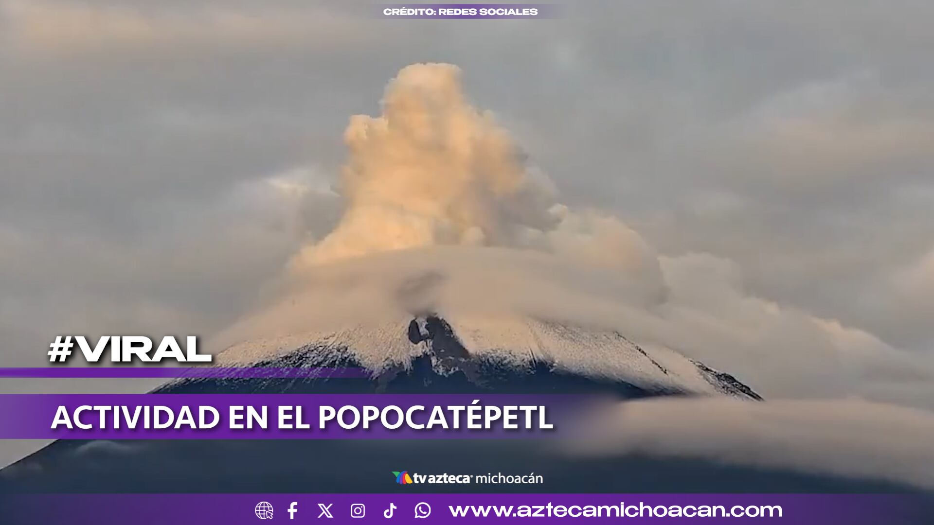 #VIDEO: Incremento en las exhalaciones de vapor y gases del Popocatépetl.