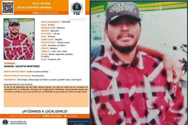Buscan a Manuel Agustín Martínez; desapareció tras ser visto por última vez en Michoacán