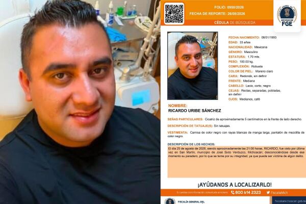 Familia busca desesperadamente a Ricardo Uribe Sánchez, desaparecido en José Sixto Verduzco